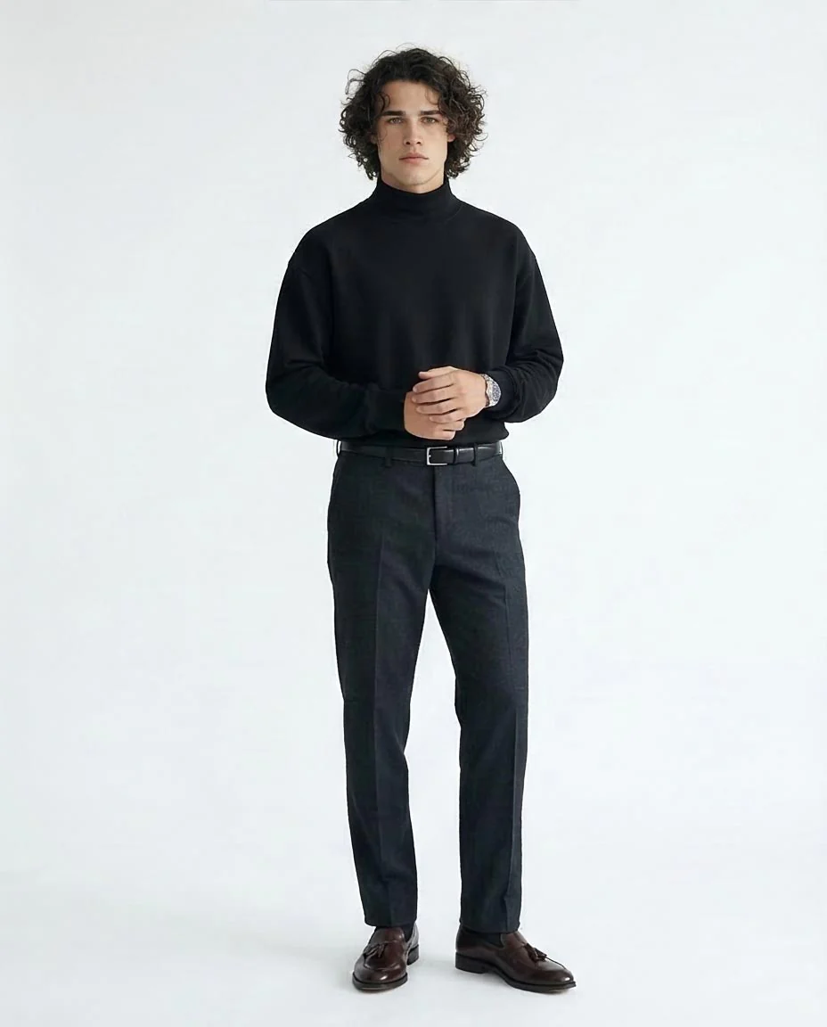 Men's Midnight Black Mock Neck Relaxed Fit Pullover - O201261 - Image 3
