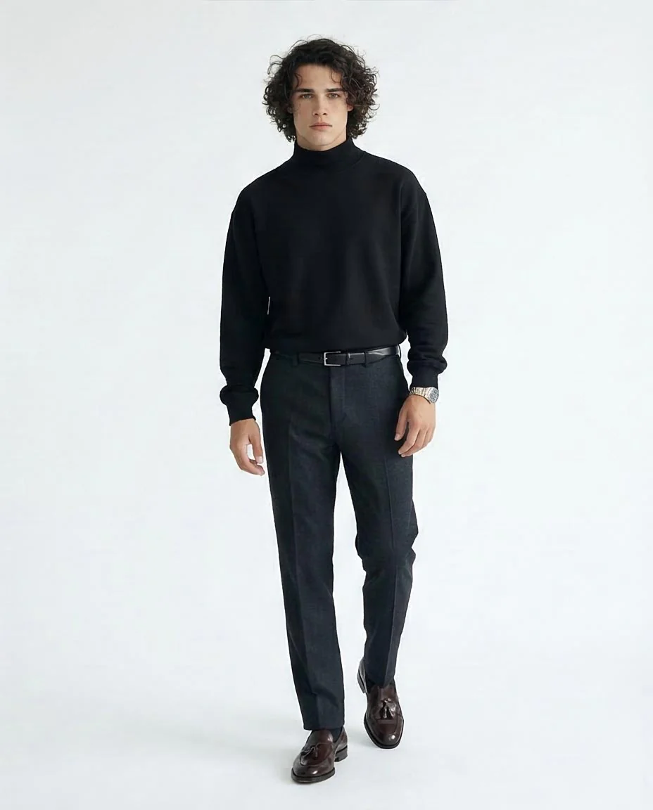 Men's Midnight Black Mock Neck Relaxed Fit Pullover - O201261 - Image 4