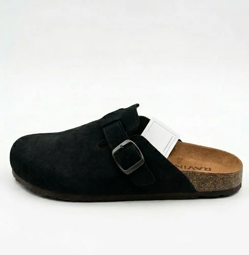Black Suede-Effect Buckle Clogs - R215537 - Image 2