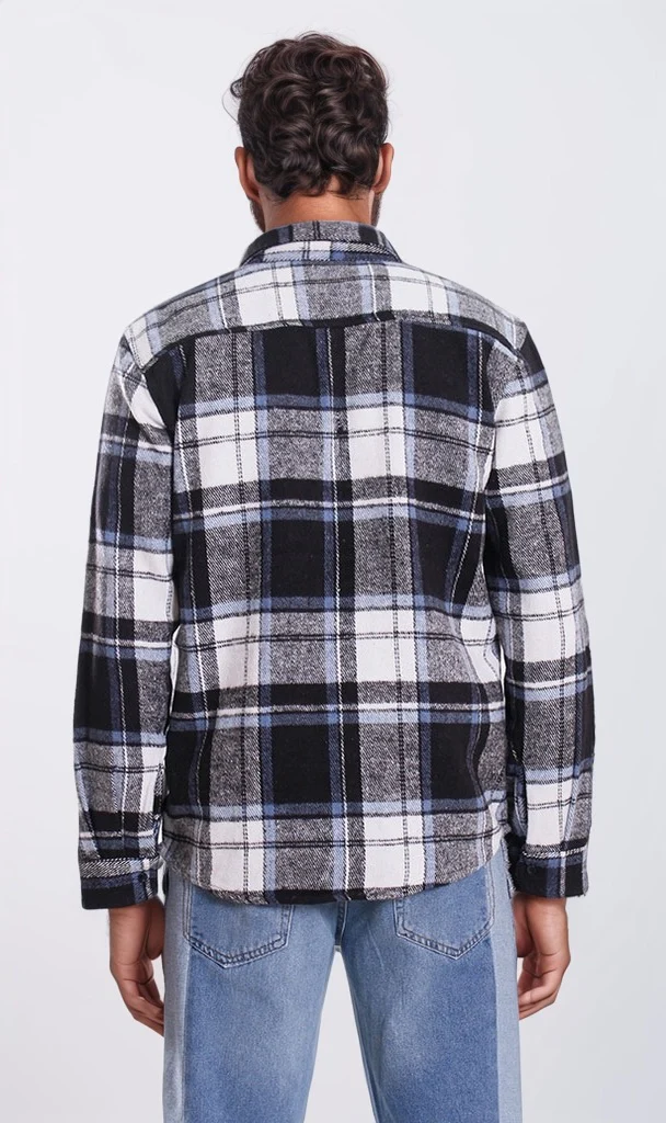 Men's Blue & Black Checkered Flannel Shirt - O200609 - Image 2