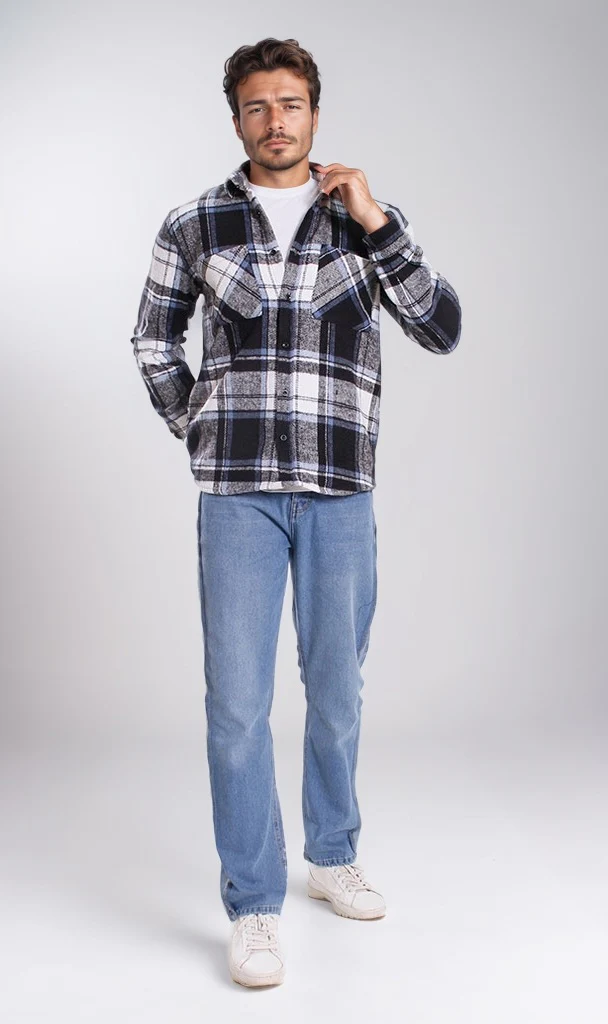 Men's Blue & Black Checkered Flannel Shirt - O200609 - Image 3