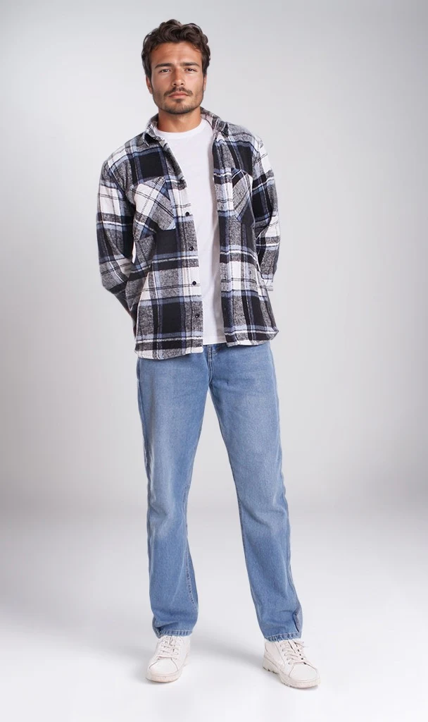 Men's Blue & Black Checkered Flannel Shirt - O200609 - Image 4