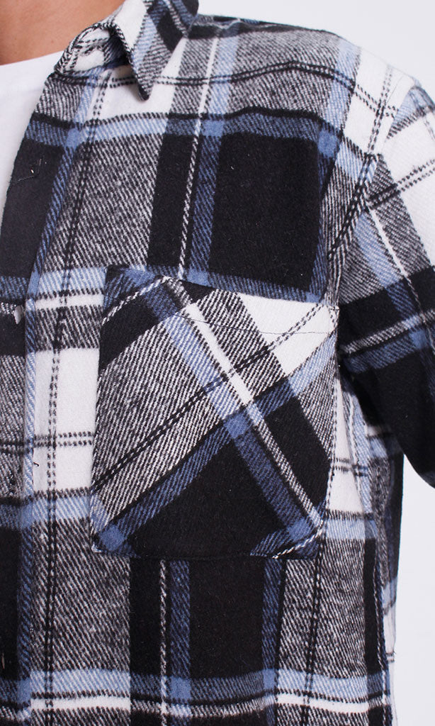 Men's Blue & Black Checkered Flannel Shirt - O200609 - Image 5