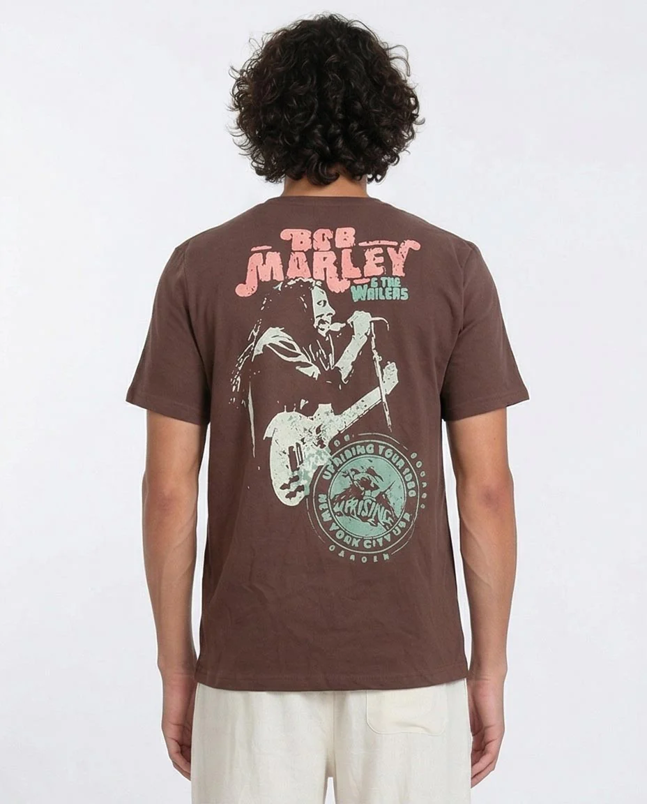 Ravin Men’s Bob Marley Uprising Tour 1980 Graphic T-Shirt - Vintage Brown - O203076 - Image 2