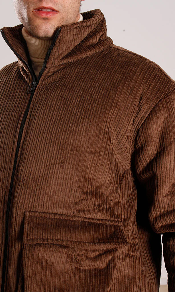 Men's Brown Corduroy Padded Utility Jacket - O199940 - Image 5