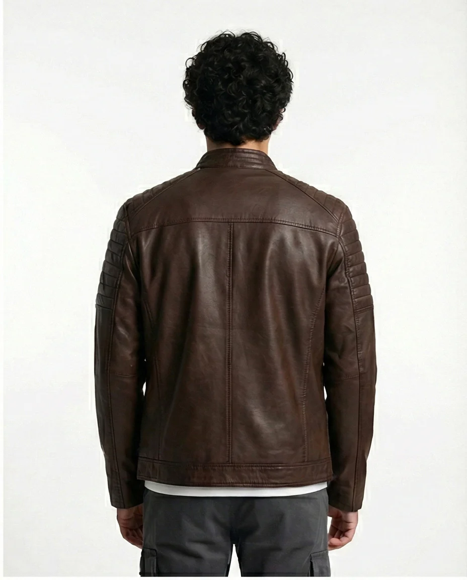 Modern Brown Moto-Inspired Faux Leather Jacket - Image 2
