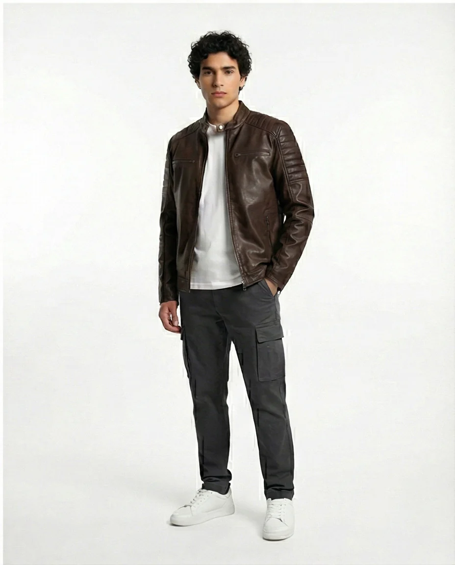 Modern Brown Moto-Inspired Faux Leather Jacket - Image 4