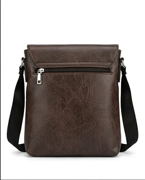 Vintage-Inspired Brown Textured Crossbody Messenger Bag - R216593 - Image 2
