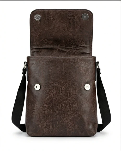 Vintage-Inspired Brown Textured Crossbody Messenger Bag - R216593 - Image 3