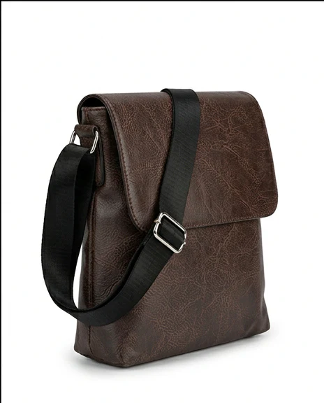 Vintage-Inspired Brown Textured Crossbody Messenger Bag - R216593 - Image 4