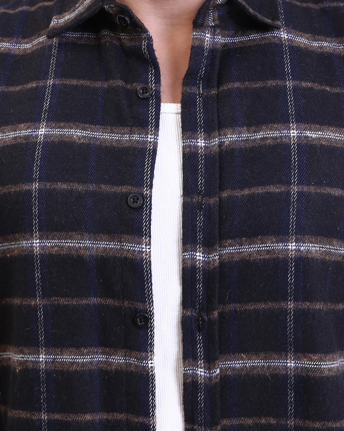 Ravin Men's Brushed Flannel Checked Overshirt - Navy & Olive- Plaids Long Sleeves Winter Shirt - Navy Blue - R213197 - Image 4