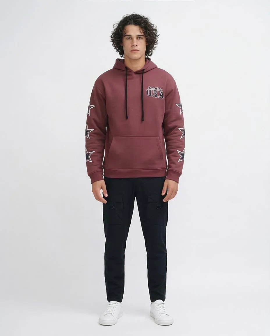 Men's Burgundy Collegiate Graphic Stars Hoodie - O200900 - Image 3