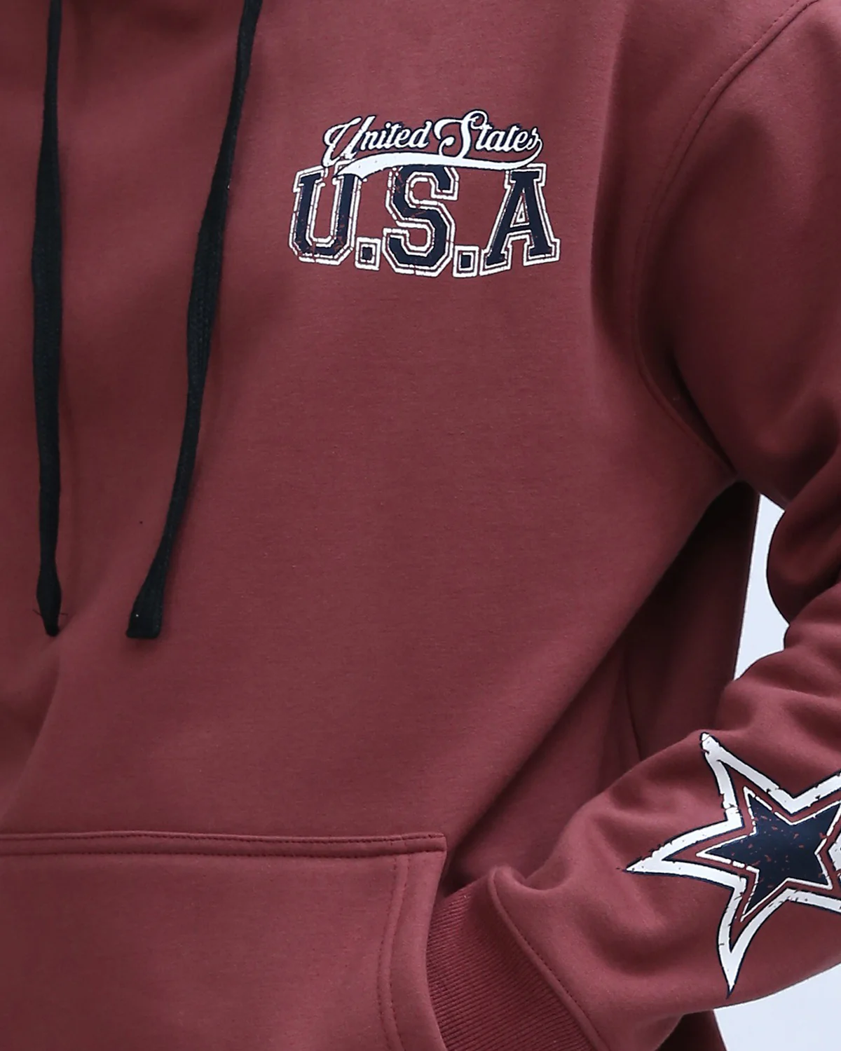 Men's Burgundy Collegiate Graphic Stars Hoodie - O200900 - Image 4