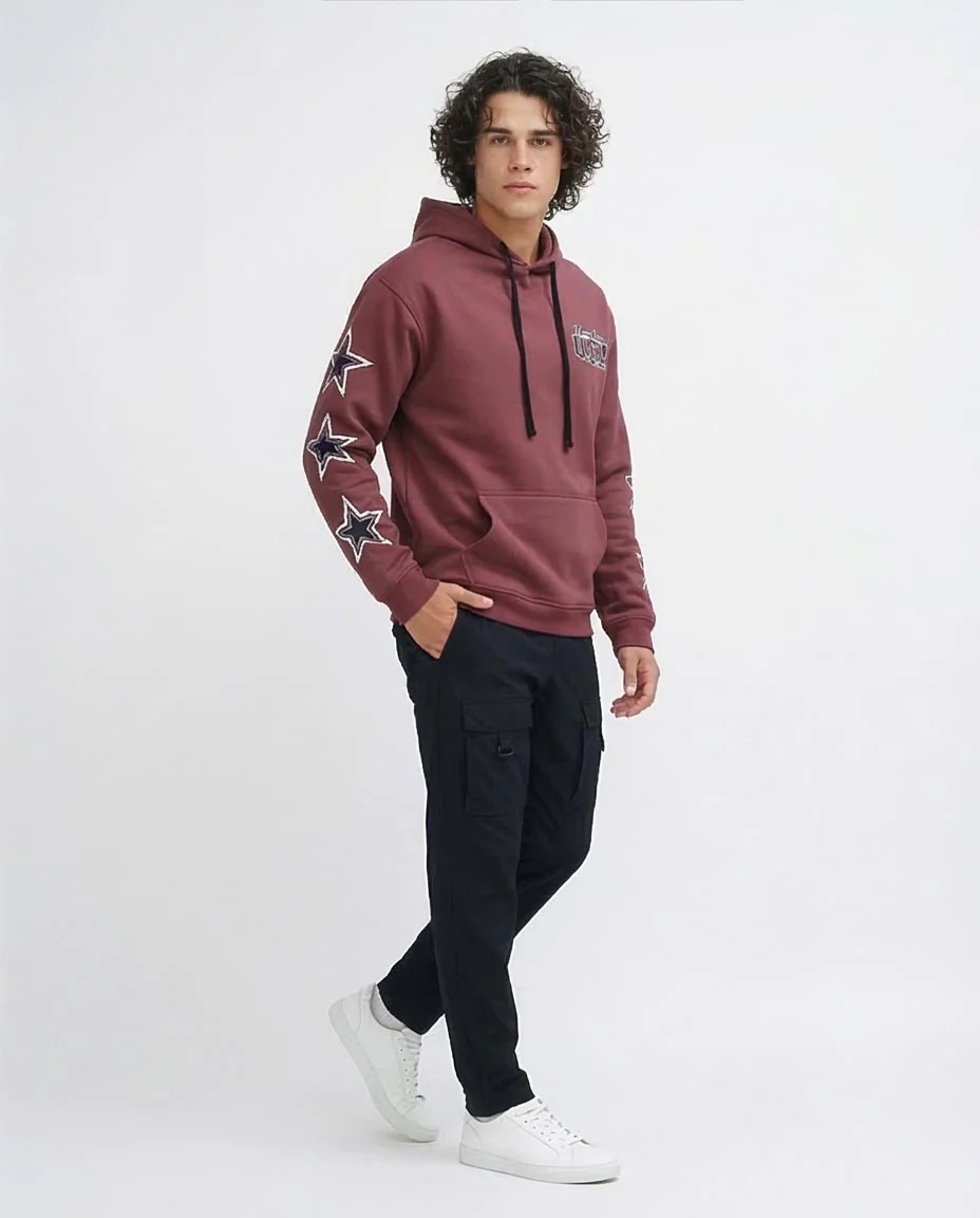 Men's Burgundy Collegiate Graphic Stars Hoodie - O200900 - Image 5