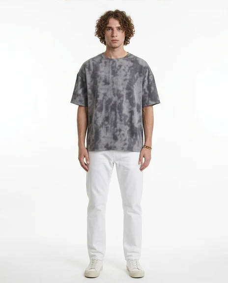 Men's Charcoal Cloud Tie-Dye Oversized Tee - R217584 - Image 3