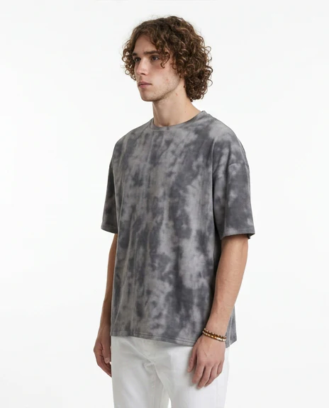 Men's Charcoal Cloud Tie-Dye Oversized Tee - R217584 - Image 4