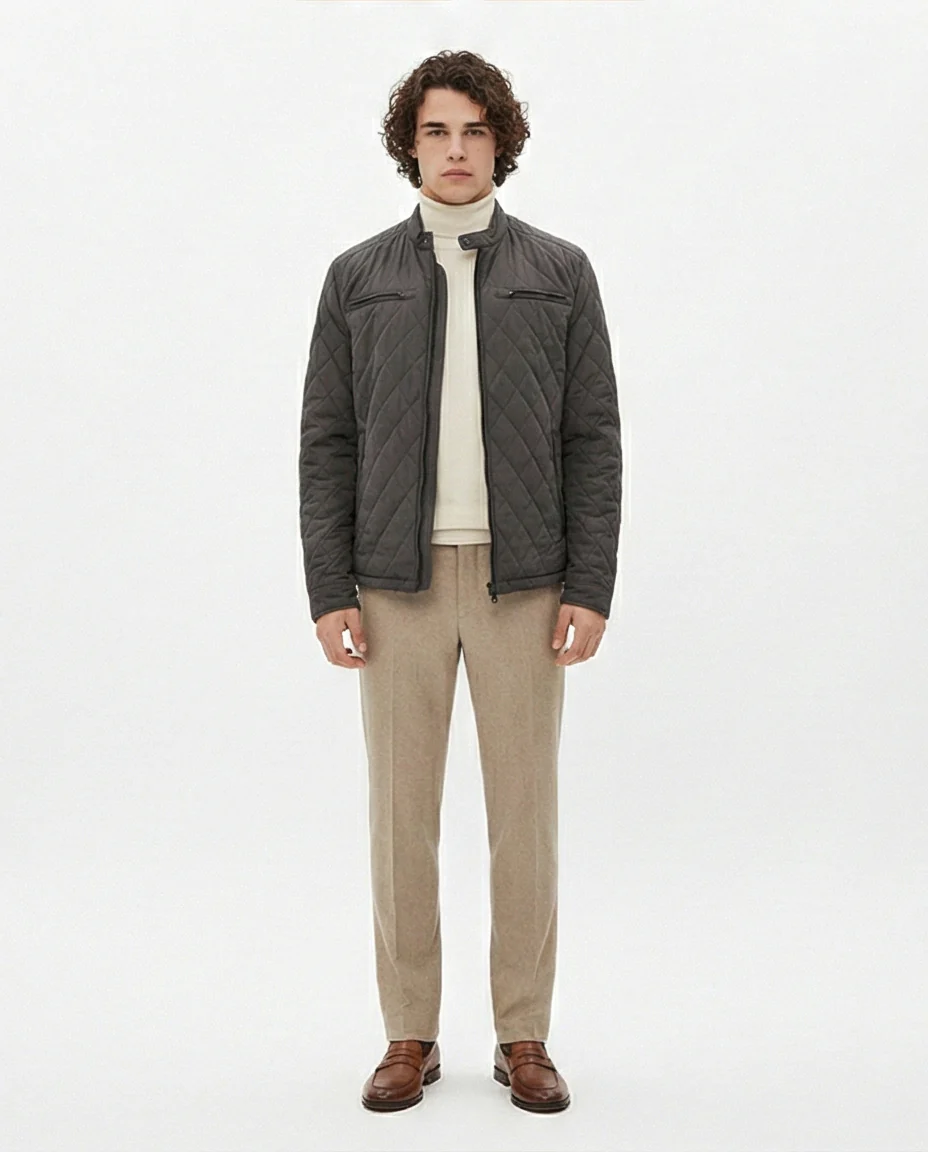 Urban Quilted Moto Jacket in Charcoal - Image 3