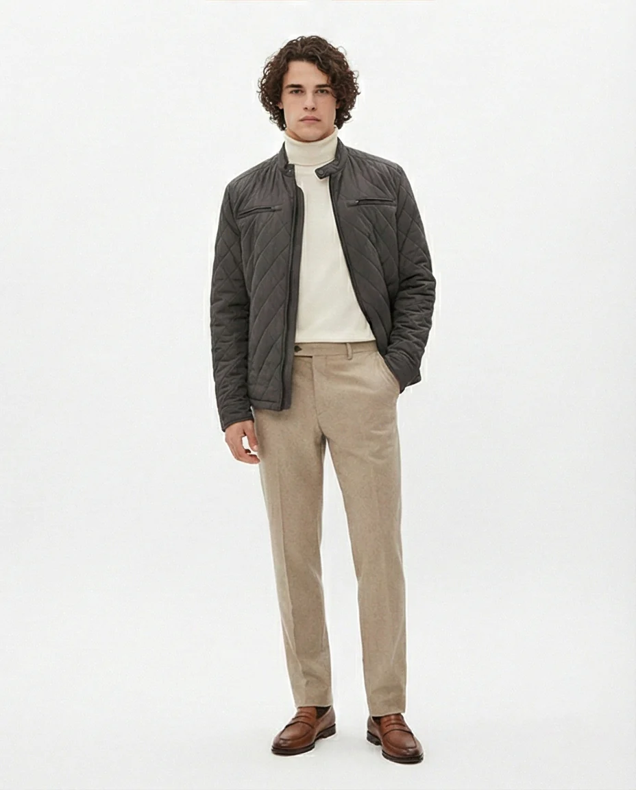 Urban Quilted Moto Jacket in Charcoal - Image 4
