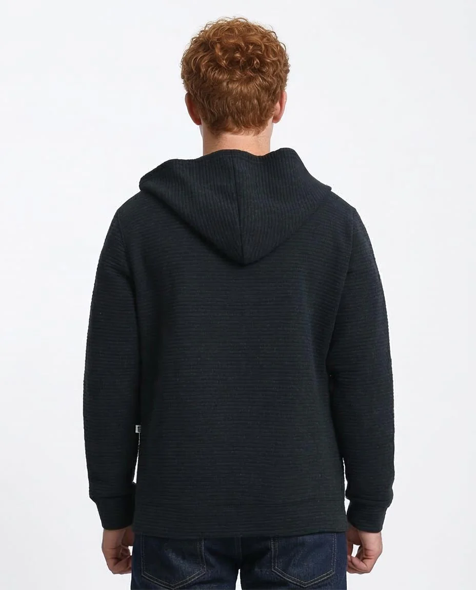 Men's Charcoal Textured Ribbed Full-Zip Hoodie - O202206 - Image 2