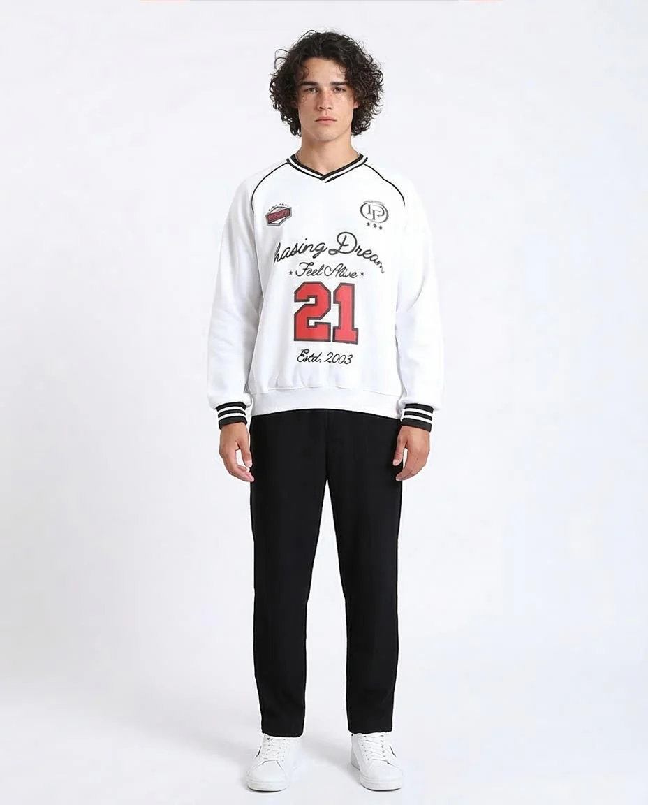 Ravin Men’s "Chasing Dream" Varsity Raglan Sweatshirt - White - R214402 - Image 3