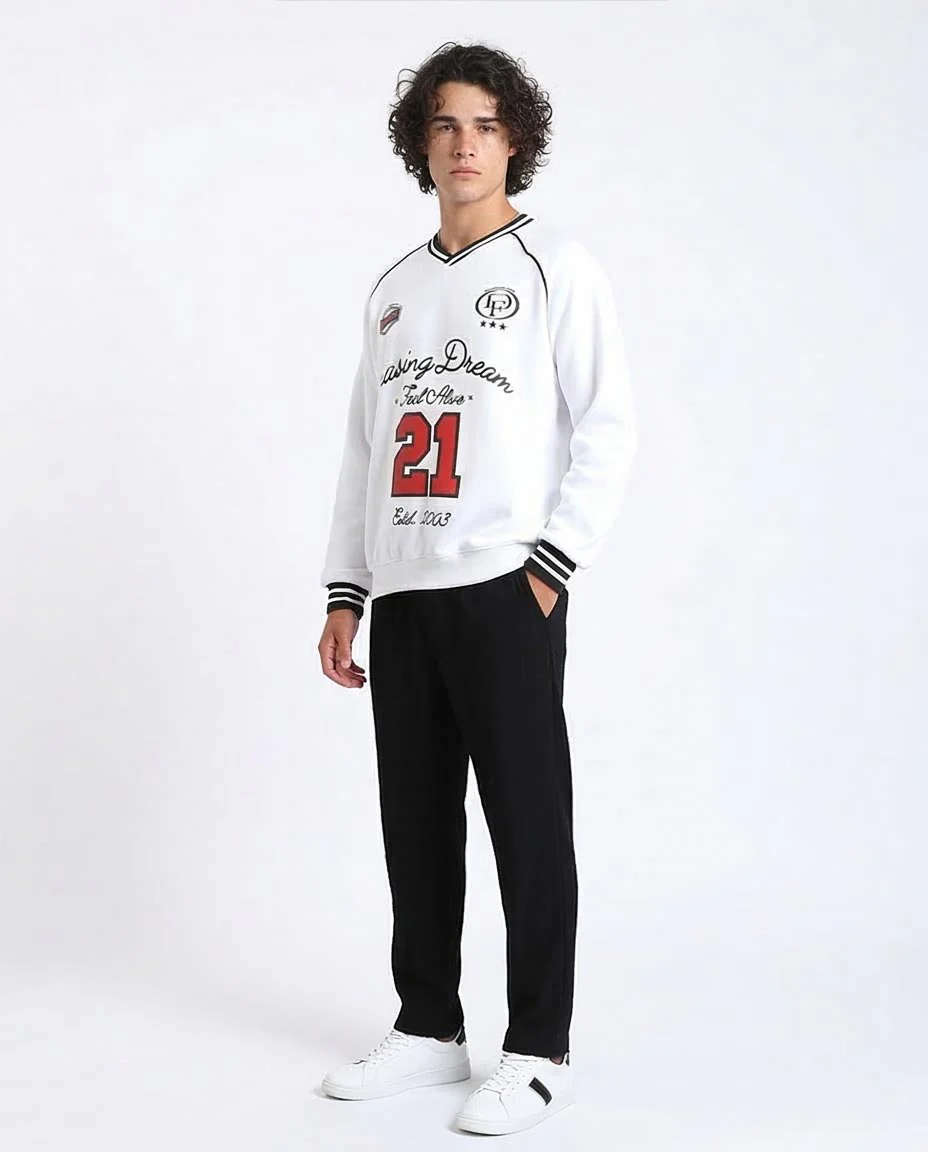 Ravin Men’s "Chasing Dream" Varsity Raglan Sweatshirt - White - R214402 - Image 5