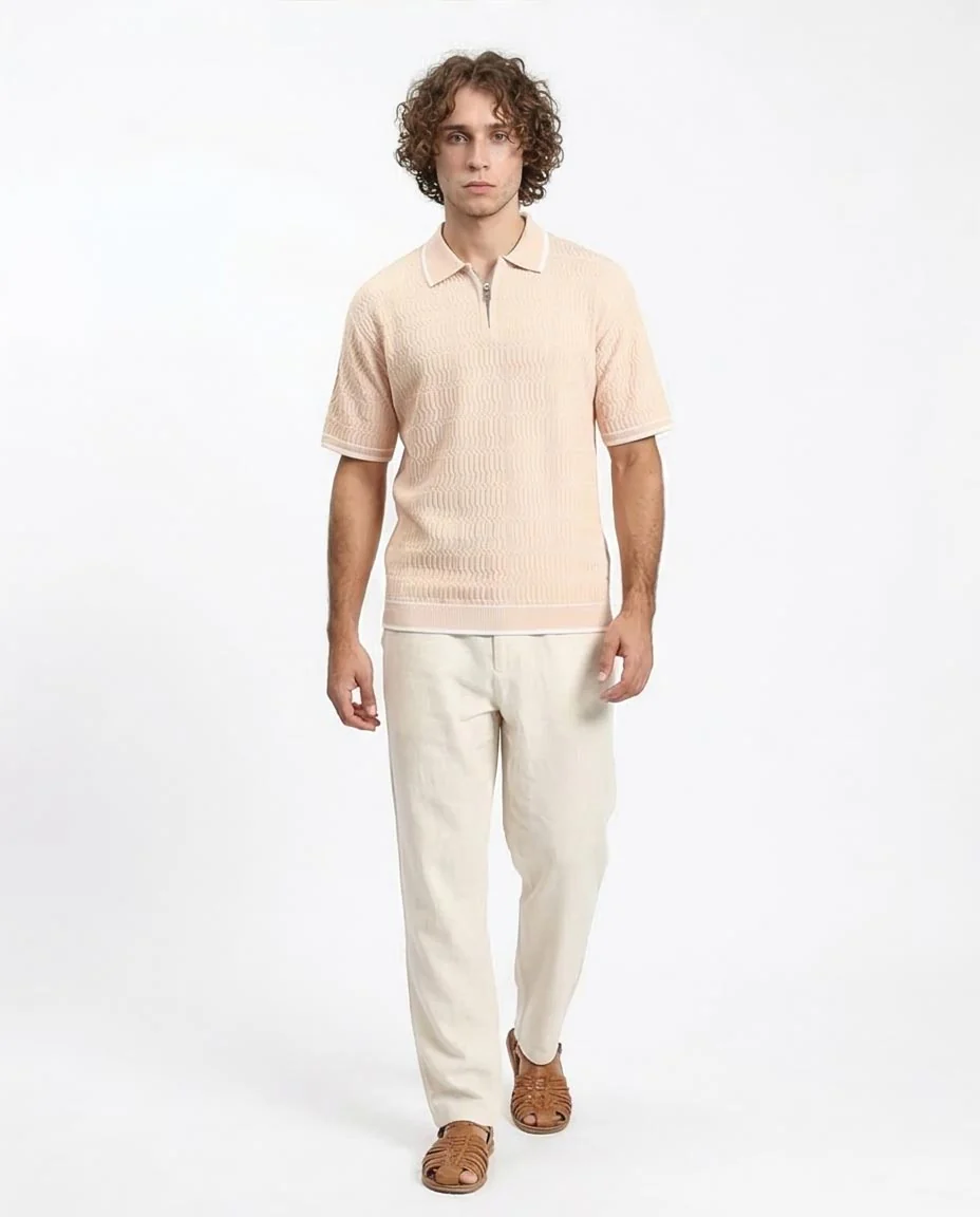 Ravin | Men’s Chevron-Textured Quarter-Zip Knit Polo - R213027 - Image 3