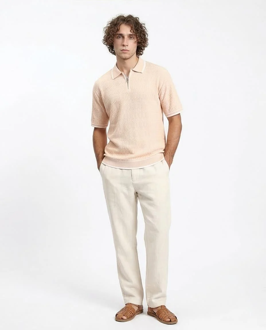 Ravin | Men’s Chevron-Textured Quarter-Zip Knit Polo - R213027 - Image 5