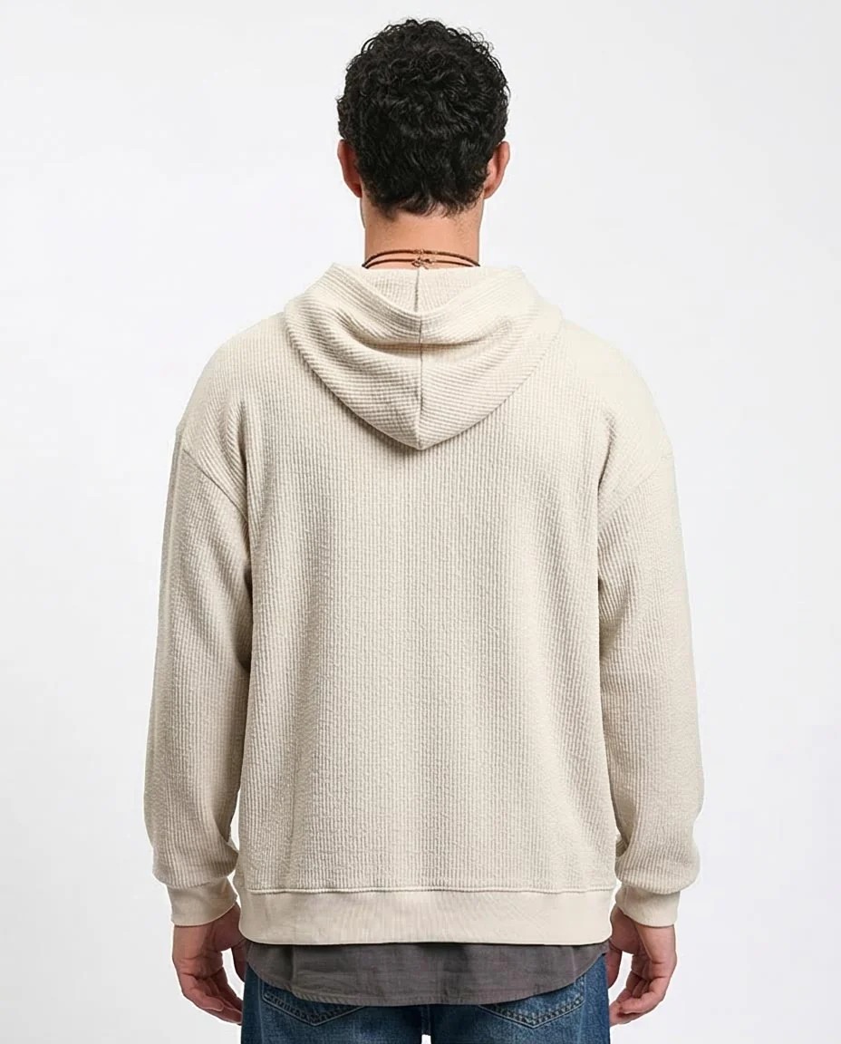 Men’s Chunky Ribbed Knit Oversized Hoodie – Sand - R215380 - Image 5