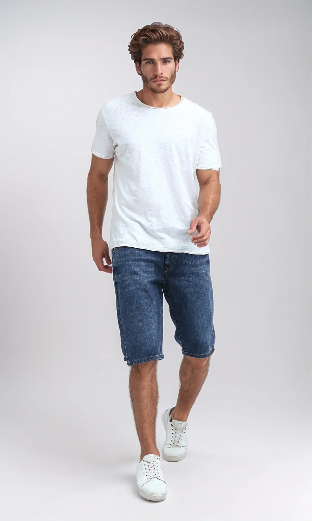 Classic Indigo Medium Wash Denim Shorts - O198734 - Image 5