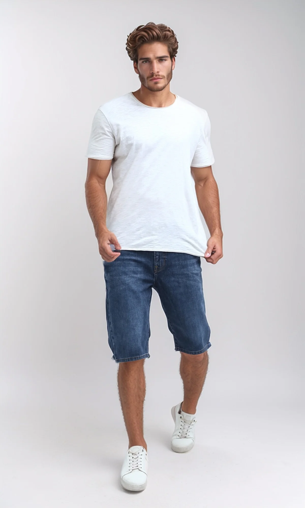 Classic Indigo Medium Wash Denim Shorts - O198734 - Image 7