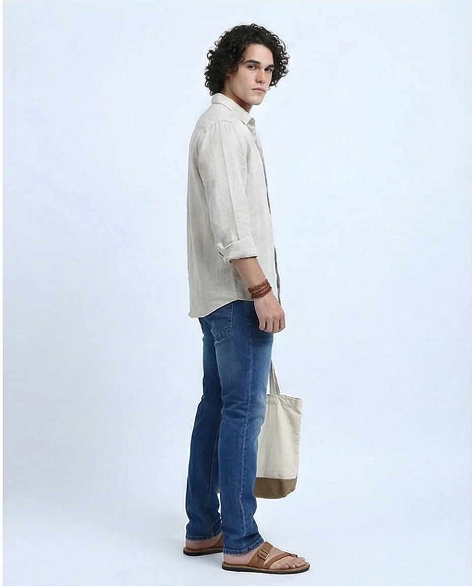 Men's Classic Medium Wash Slim-Straight Denim Jeans - O200506 - Image 3