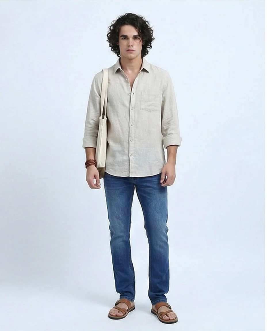 Men's Classic Medium Wash Slim-Straight Denim Jeans - O200506 - Image 5