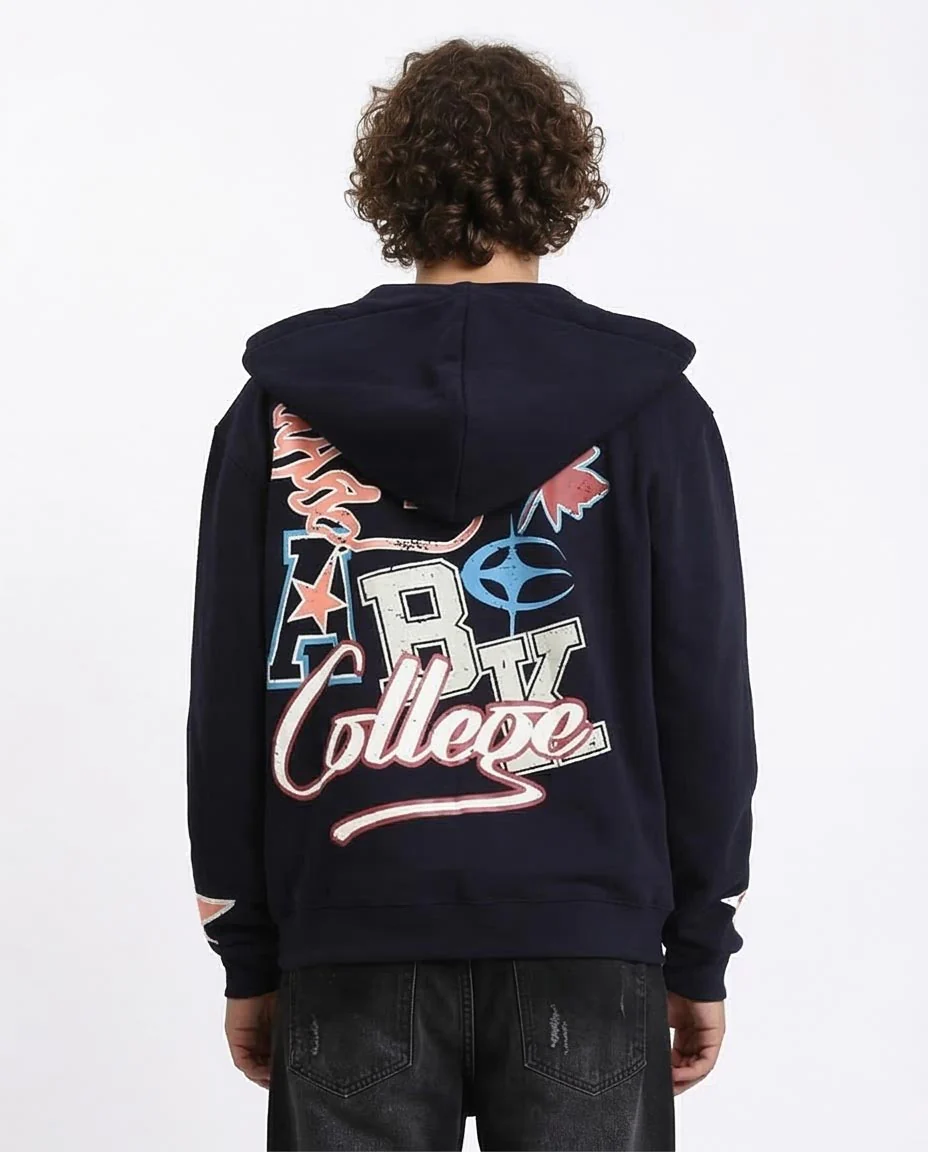 Ravin Men’s Collegiate Graphic Zip-Up Hoodie – Navy Blue - R213575 - Image 2