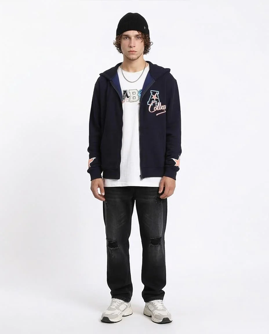 Ravin Men’s Collegiate Graphic Zip-Up Hoodie – Navy Blue - R213575 - Image 3