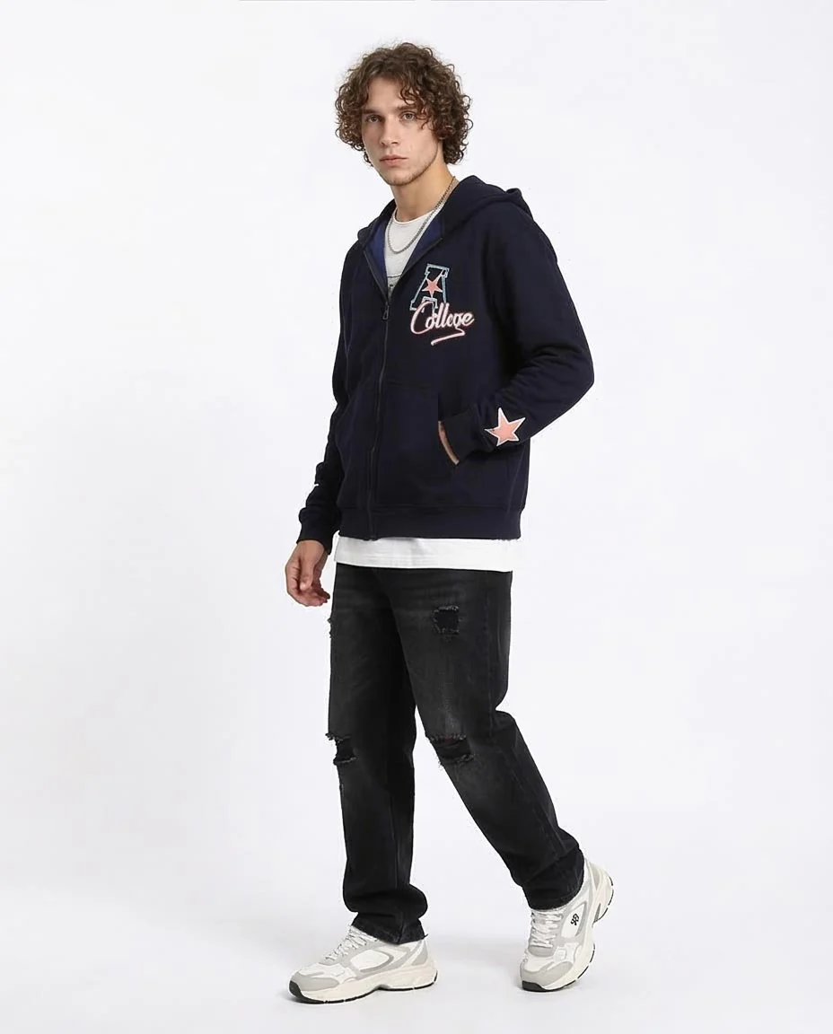 Ravin Men’s Collegiate Graphic Zip-Up Hoodie – Navy Blue - R213575 - Image 5