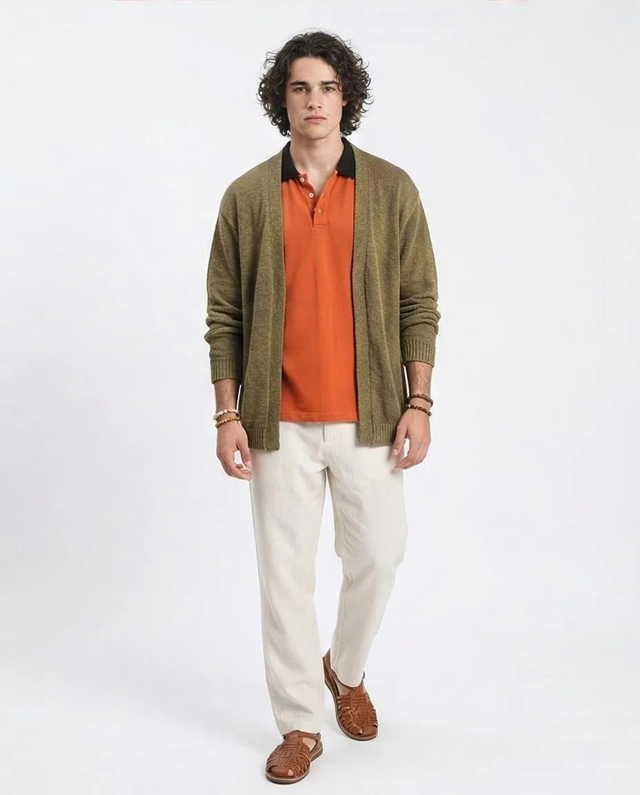Ravin Men’s Contrast Collar Piqué Polo – Burnt Orange - R211716 - Image 3