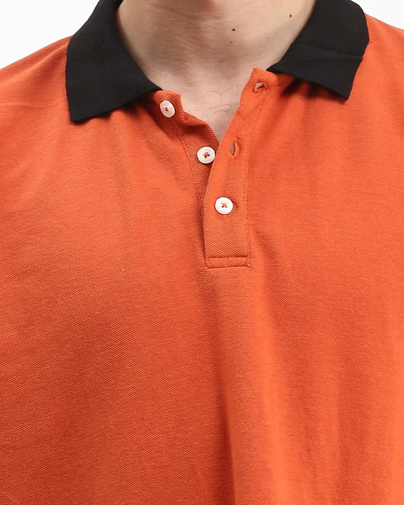 Ravin Men’s Contrast Collar Piqué Polo – Burnt Orange - R211716 - Image 4