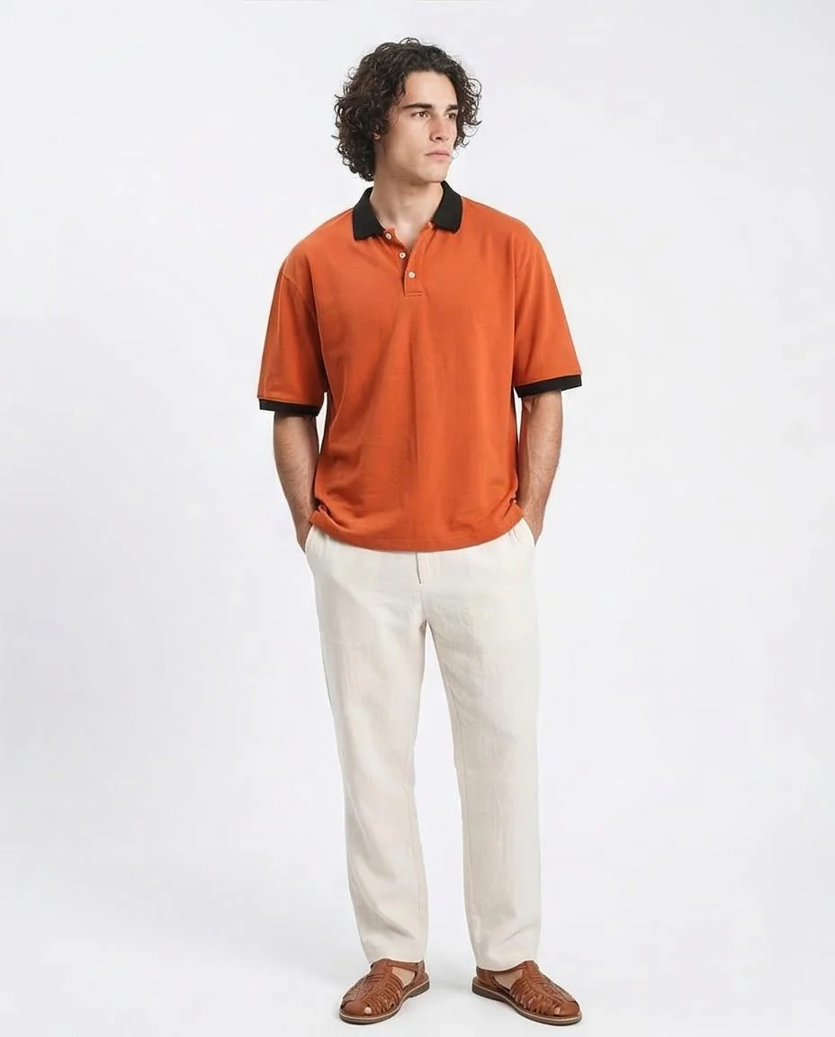 Ravin Men’s Contrast Collar Piqué Polo – Burnt Orange - R211716 - Image 5