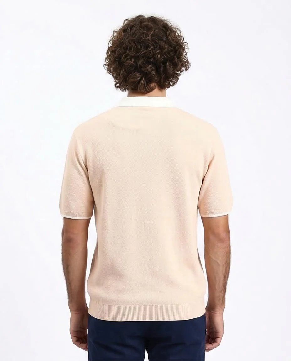Ravin Men's Contrast Collar Quarter-Zip Knit Polo Shirt - Beige - R213030 - Image 2
