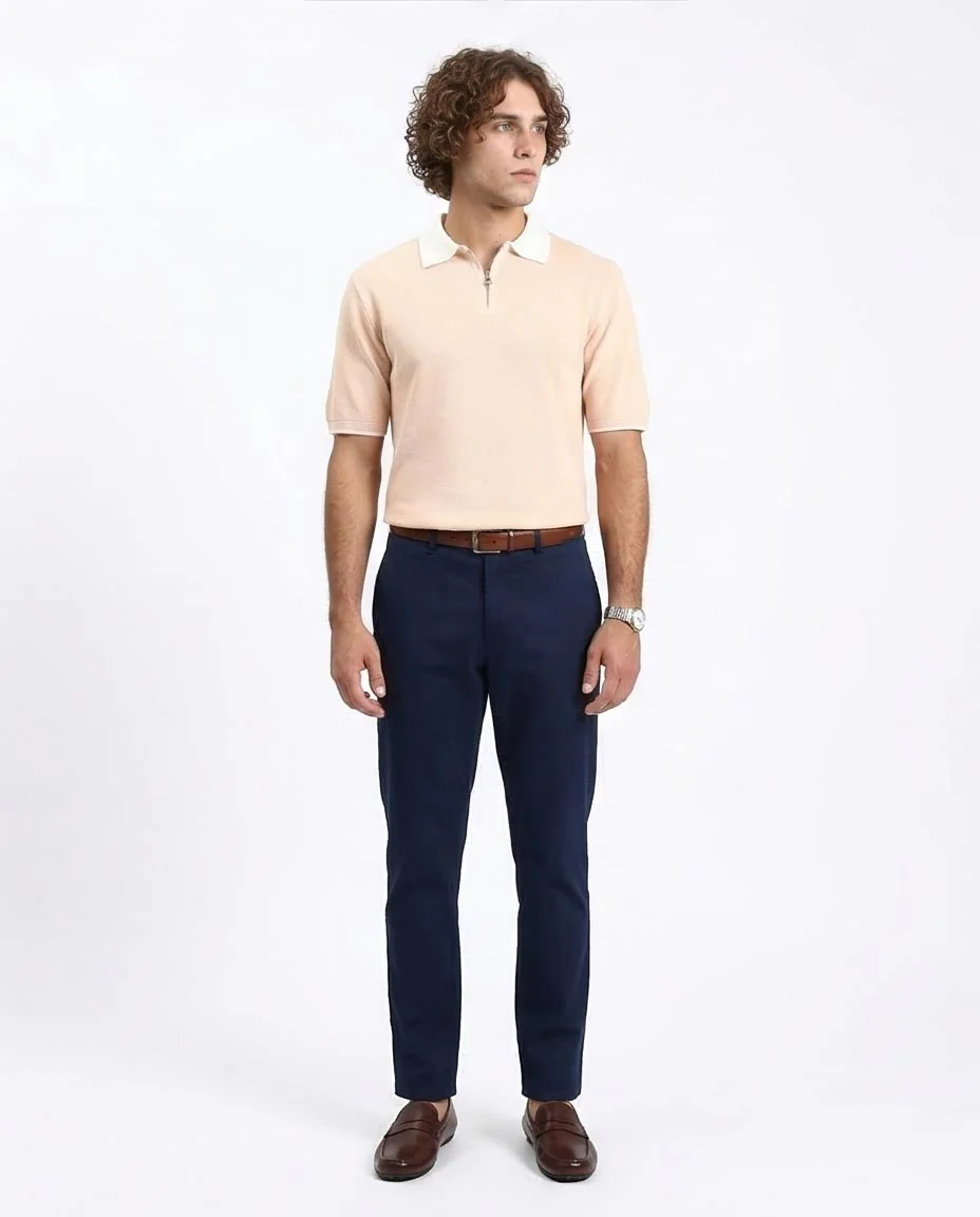 Ravin Men's Contrast Collar Quarter-Zip Knit Polo Shirt - Beige - R213030 - Image 3