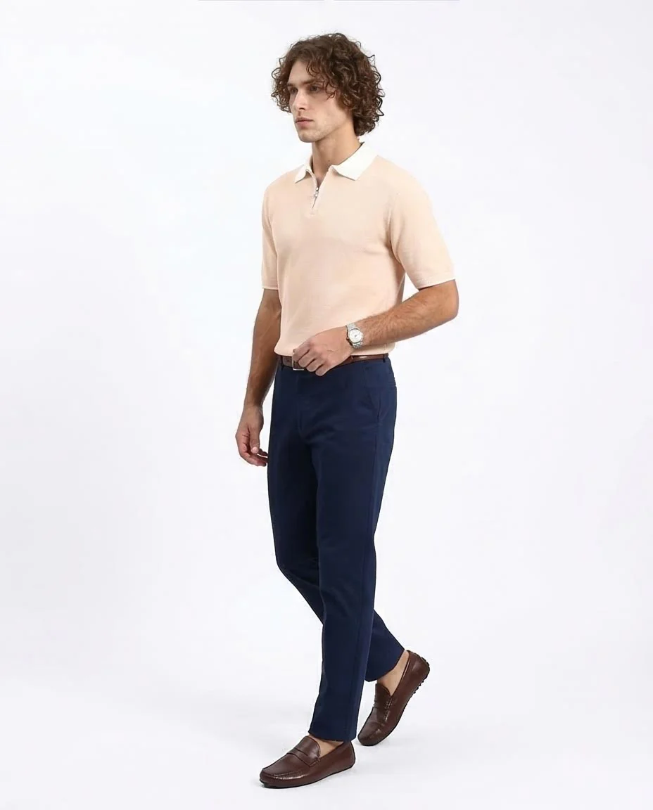 Ravin Men's Contrast Collar Quarter-Zip Knit Polo Shirt - Beige - R213030 - Image 5