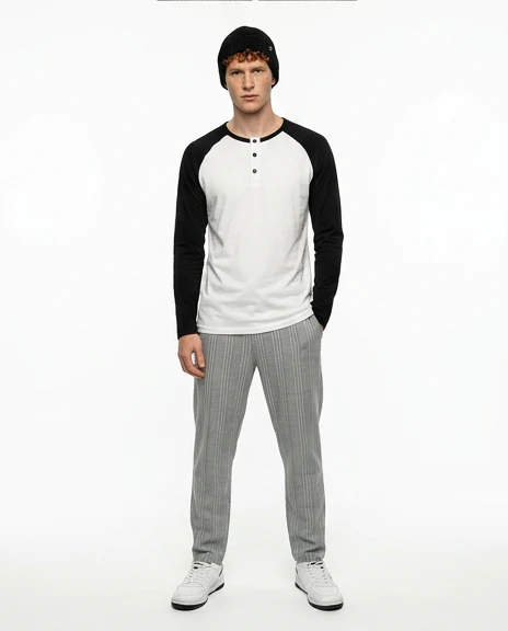 Men's Contrast Raglan Henley Long Sleeve Tee - R217563 - Image 3
