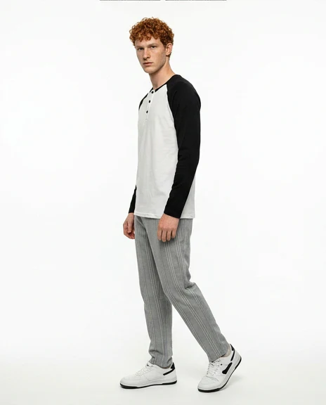 Men's Contrast Raglan Henley Long Sleeve Tee - R217563 - Image 4