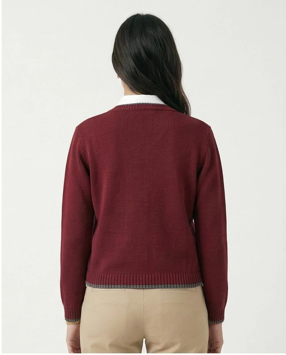Ravin Men’s Contrast-Trim Knit Cardigan – Burgundy & Charcoal - R211189 - Image 2