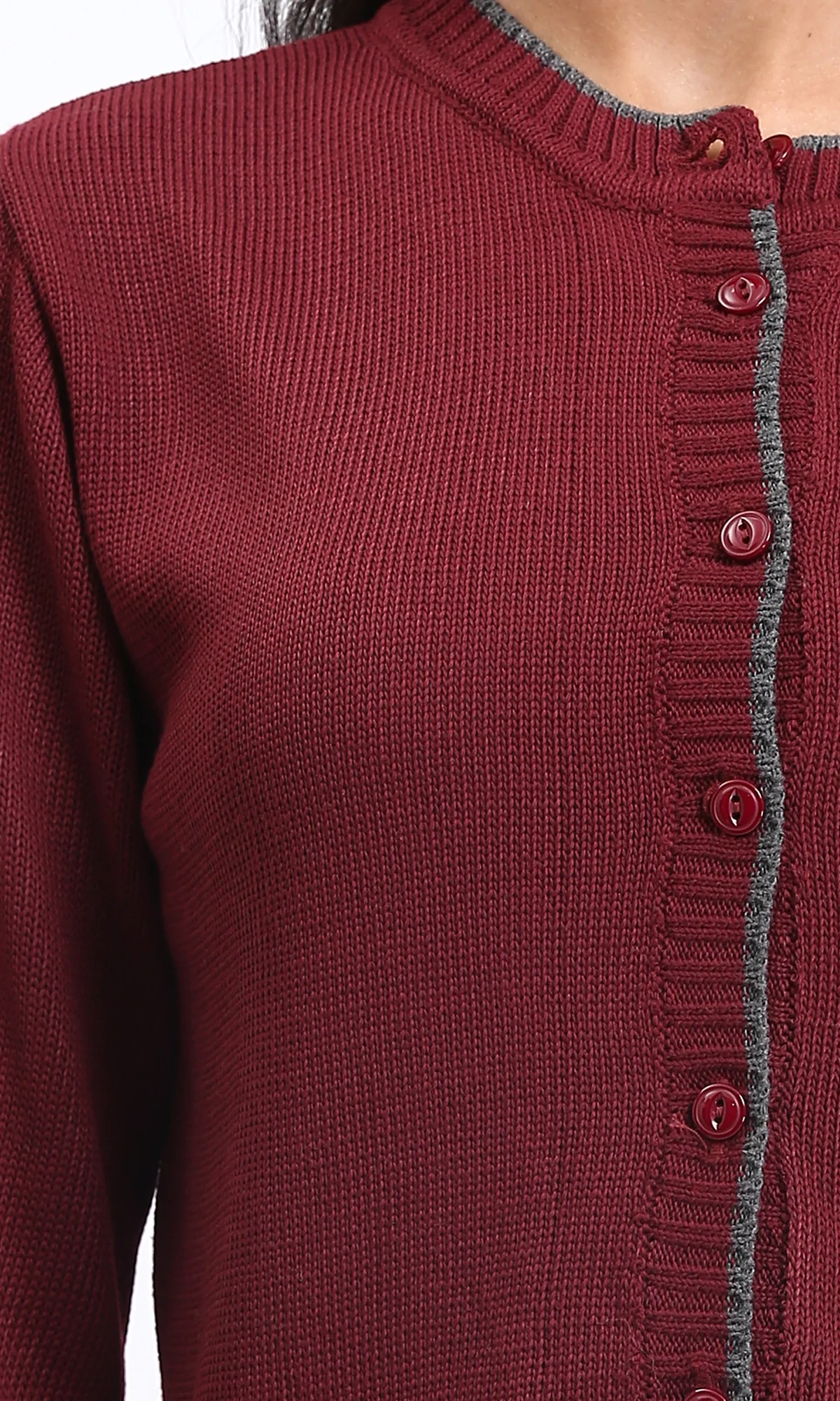 Ravin Men’s Contrast-Trim Knit Cardigan – Burgundy & Charcoal - R211189 - Image 3