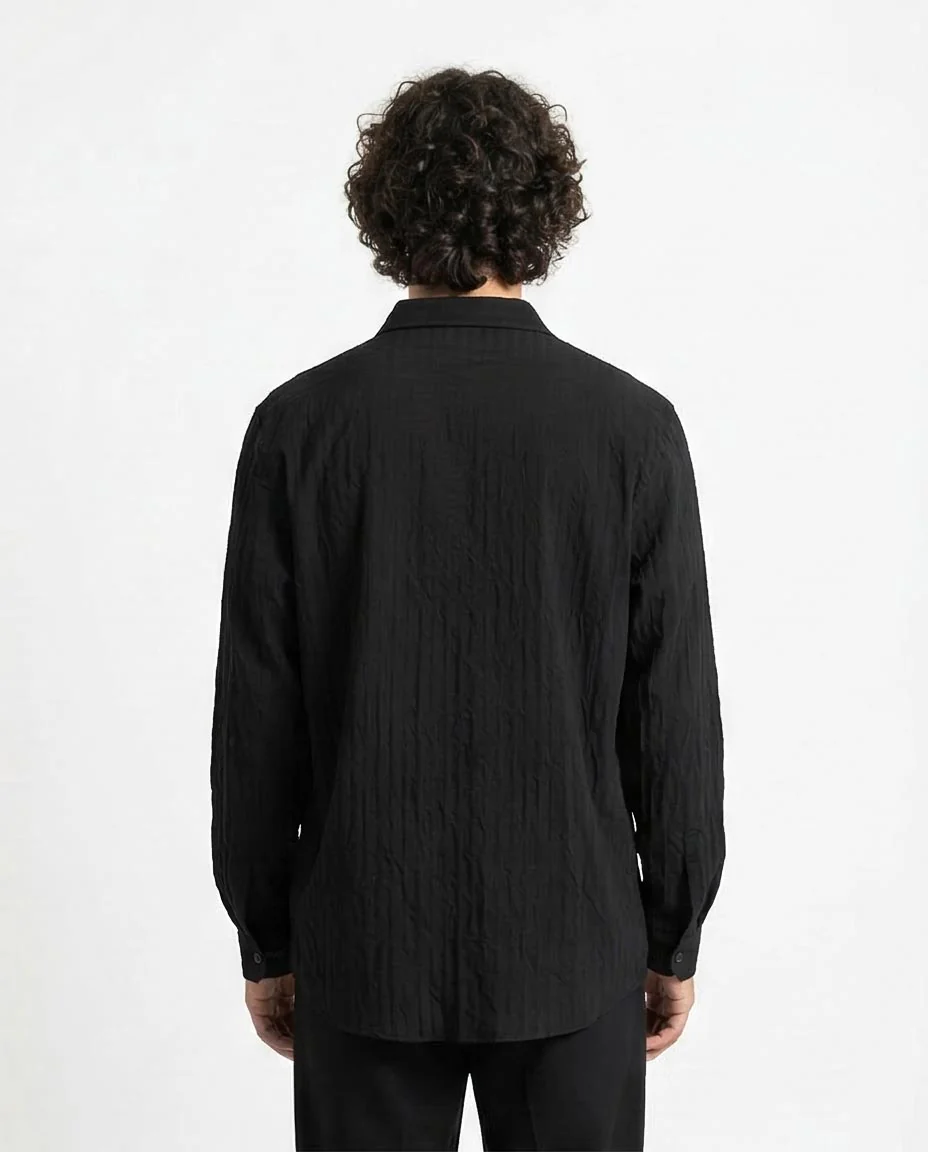 Ravin | Men’s Crinkle-Textured Relaxed Fit Shirt - Black- R211742 - Image 2