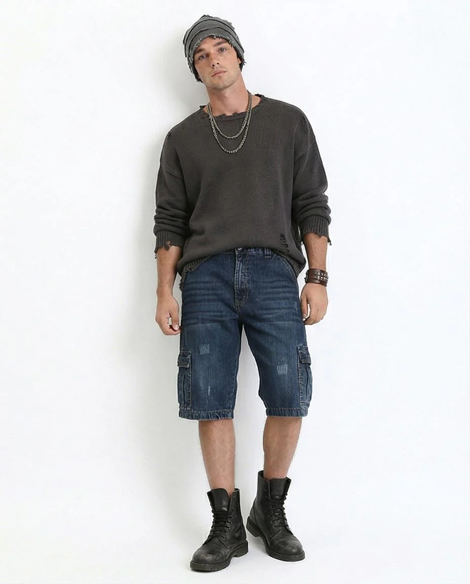 Ravin Men’s Dark Wash Distressed Cargo Denim Shorts – Regular Fit Multi-Pocket Jean Shorts - R207930 - Image 3