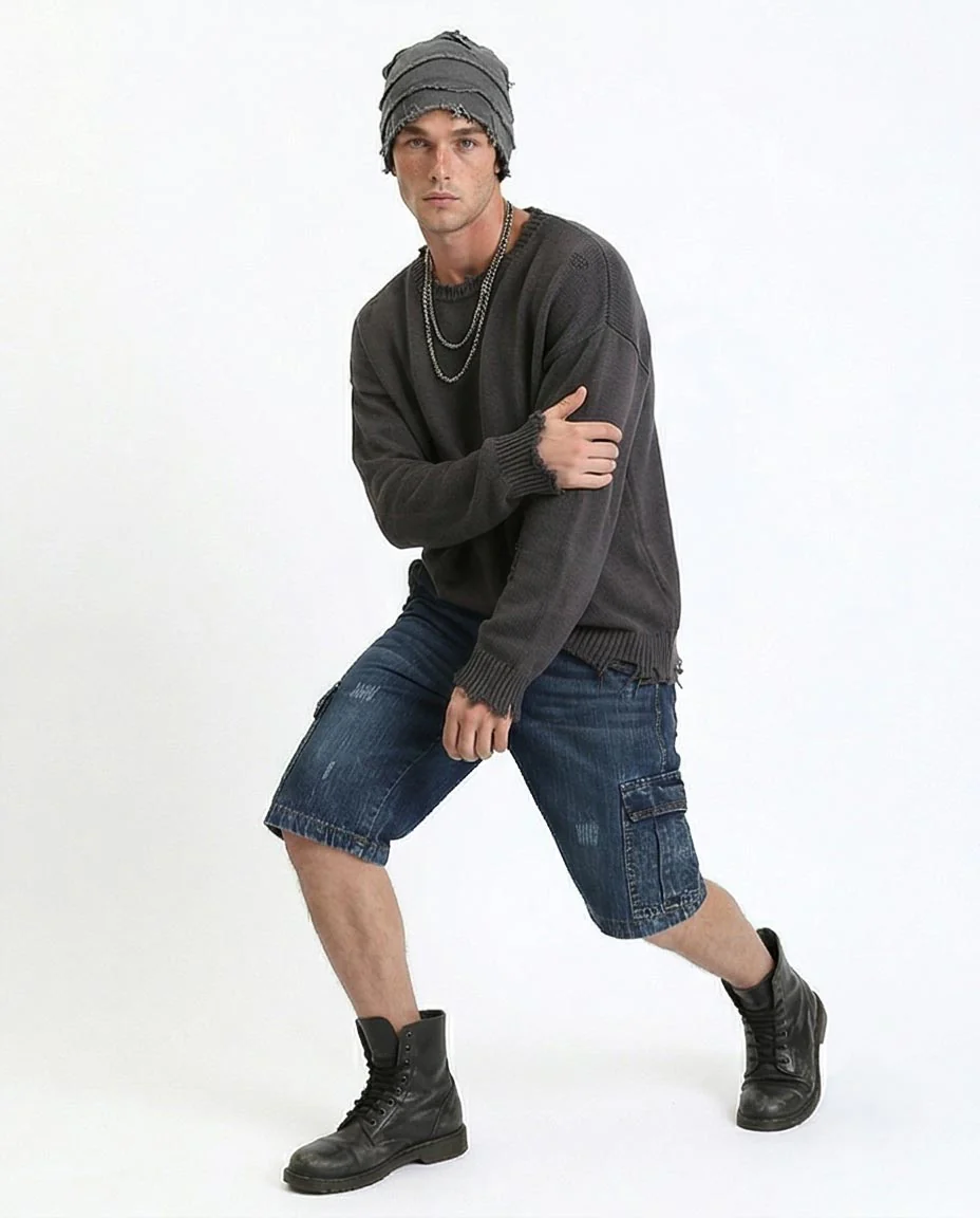 Ravin Men’s Dark Wash Distressed Cargo Denim Shorts – Regular Fit Multi-Pocket Jean Shorts - R207930 - Image 4