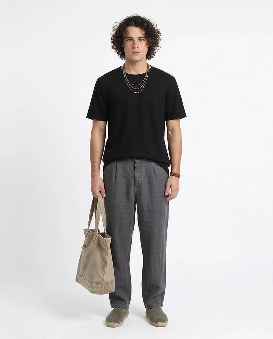 Ravin Men’s Diamond-Grid Textured Crew Neck T-Shirt - Black - R210011 - Image 4