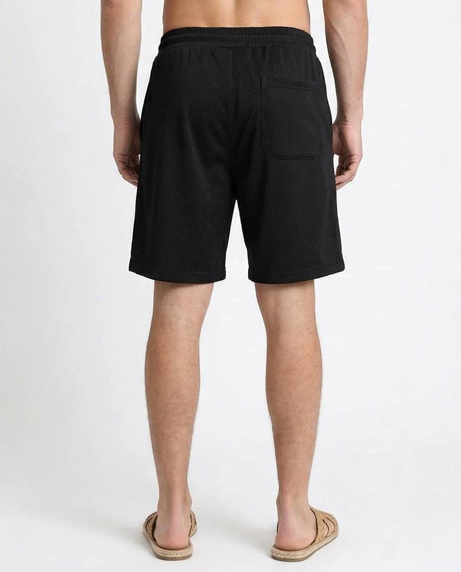 Ravin Men's Diamond Mesh Textured Relaxed Fit Shorts – Blacks - R208799 - Image 2